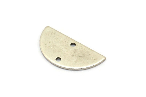 Semi Circle Pendant, 12 Antique Silver Plated Brass Semi Circle Blanks With 2 Holes (21x10x0.80mm) BS 1723