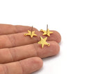 Gold Star Earring, 6 Textured Gold Plated Brass Star Stud Earrings With 1 Loop (14x0.80mm) A1896 A2252
