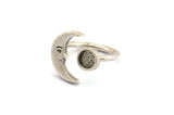 Silver Ring Settings, Antique Silver Plated Brass Moon And Planet Ring With 1 Stone Setting - Pad Size 6mm N1495