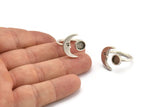 Silver Ring Settings, Antique Silver Plated Brass Moon And Planet Ring With 1 Stone Setting - Pad Size 6mm N1495
