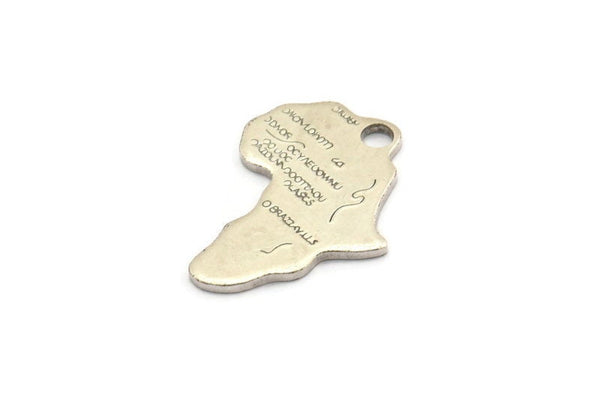 Silver Africa Charm, 4 Antique Silver Plated Brass African Continent Pendants With 1 Hole, Findings (24x16x1.2mm) D979
