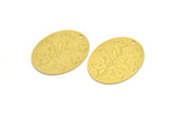 Brass Flower Charm, 4 Raw Brass Flower Patterned Oval Shaped Charms With 1 Hole, Findings (35x27.5x0.60mm) A4531