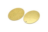 Brass Flower Charm, 4 Raw Brass Flower Patterned Oval Shaped Charms With 1 Hole, Findings (35x27.5x0.60mm) A4531