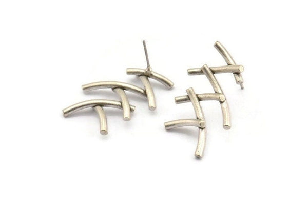 Silver Fence Earring, 2 Antique Silver Plated Brass Fence Stud Earrings (27x20x2mm) N1239