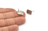 Silver Rectangle Earring, 4 Antique Silver Plated Brass Rectangle Stud Earrings With 1 Loop (13x11mm) N1219