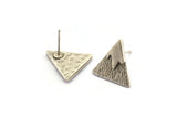 Silver Triangle Earring, 4 Hammered Antique Silver Plated Brass Triangle Stud Earrings (14x1mm) N1157