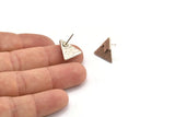 Silver Triangle Earring, 4 Hammered Antique Silver Plated Brass Triangle Stud Earrings (14x1mm) N1157