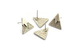 Silver Triangle Earring, 4 Hammered Antique Silver Plated Brass Triangle Stud Earrings (14x1mm) N1157