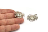 Silver Sun Charm, 2 Antique Silver Plated Brass Sun Charms With 1 Loop, Findings (30x28mm) N1480 H0936