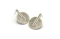 Gümüş Küpe Direği, 2 Direkli Antik Gümüş Kaplama Pirinç Dokulu Küpeler (32x24x1mm) N1162