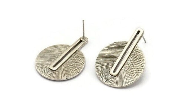 Gümüş Küpe Direği, 2 Direkli Antik Gümüş Kaplama Pirinç Dokulu Küpeler (32x24x1mm) N1162