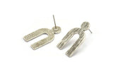 Earring Studs, 2 Antique Silver Plated Brass - U Shape Earrings - Silver Earrings - Earrings (15x27x1.2mm) N1466