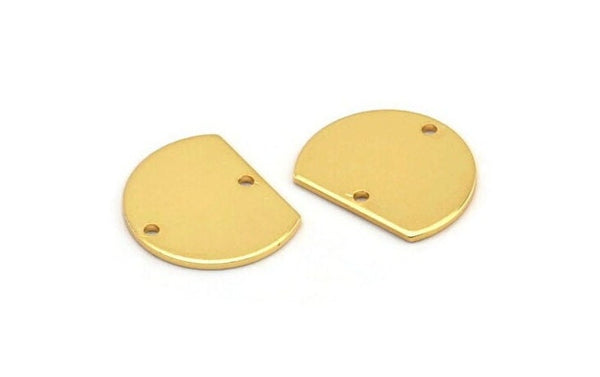 Semi Circle Charm, 4 Gold Plated Brass Half Moon Blanks With 2 Holes (18x14x0.90mm) M985