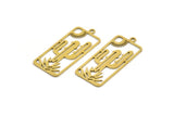 Brass Cactus Charm, 10 Raw Brass Cactus Charms With 1 Loop (33x15x0.60mm) A4547