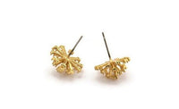 Gold Flower Earring, 4 Gold Plated Brass Taraxacum Stud Earrings With 1 Loop (14mm) N1180