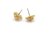 Gold Flower Earring, 4 Gold Plated Brass Taraxacum Stud Earrings With 1 Loop (14mm) N1180