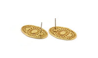 Gold Oval Earring, 2 Gold Plated Brass Oval Stud Earrings (26x16x1mm) N1134