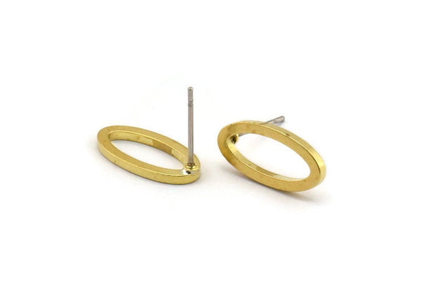 Brass Oval Earring, 8 Raw Brass Oval Stud Earrings (16x8x1.5mm) D1564 A1433
