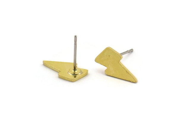 Brass Earring, 12 Raw Brass Lightning Bolt Stud Earrings (12x7x1mm) A4189