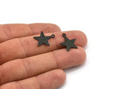 Black Star Charm, 12 Textured Oxidized Black Brass Star Charms With 1 Loop (18x16x0.80mm) M01578