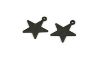Black Star Charm, 12 Textured Oxidized Black Brass Star Charms With 1 Loop (18x16x0.80mm) M01578