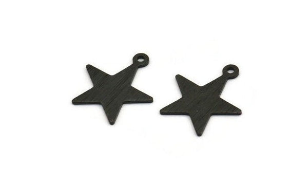 Black Star Charm, 12 Textured Oxidized Black Brass Star Charms With 1 Loop (18x16x0.80mm) M01578