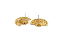 Gold Moon Earring, 2 Gold Plated Brass Moon Phases Stud Earrings (19x16x1mm) N1339