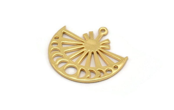 Moon Phases Charm, Gold Plated Brass Moon Phases Pendant With 1 Loop, Finding (29x27x1mm) N1311
