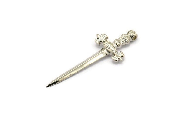 Knight&#39;s Sword Pendant, 2 Silver Plated Brass Sword Charms (44x17mm) N0404 H0998