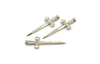 Knight&#39;s Sword Pendant, 2 Silver Plated Brass Sword Charms (44x17mm) N0404 H0998