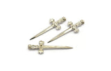 Knight&#39;s Sword Pendant, 2 Silver Plated Brass Sword Charms (44x17mm) N0404 H0998