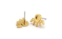 Gold Eye Earring, 4 Gold Plated Brass Eye Stud Earrings - Stone Setting - Pad Size 4mm (16x11x1.5mm) N1302