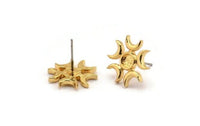 Gold Moon Earring, 2 Gold Plated Brass Crescent Moon Stud Earrings - Pad Size 4mm (15mm) N1325