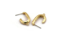 Gold Hook Earring, 2 Hammered Gold Plated Brass Hook Stud Earrings With 1 Loop (26x15x5mm) N1329