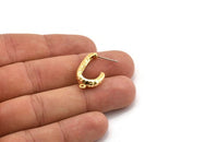 Gold Hook Earring, 2 Hammered Gold Plated Brass Hook Stud Earrings With 1 Loop (26x15x5mm) N1329