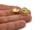 Gold Eye Earring, 2 Gold Plated Brass Eye Stud Earrings (20x18x0.80mm) N1305