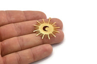 Gold Moon Charm, Gold Plated Brass Crescent Moon Charm With 1 Loop (36x32x1mm) N1479