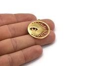 Gold Eye Charm, 2 Gold Plated Brass Eye Charms With 1 Loop, Pendants (30x28x1mm) N1453