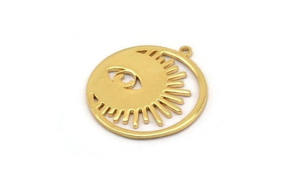 Gold Eye Charm, 2 Gold Plated Brass Eye Charms With 1 Loop, Pendants (30x28x1mm) N1453