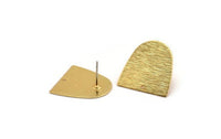 D Shaped Earring, 4 Textured Gold Plated Brass D Shaped Stud Earrings (20x20x0.50mm) D0698 A2090 H0357
