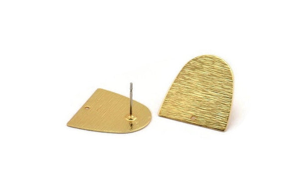 D Shaped Earring, 4 Textured Gold Plated Brass D Shaped Stud Earrings (20x20x0.50mm) D0698 A2090 H0357