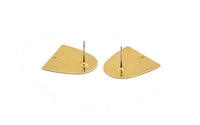 D Shaped Earring, 4 Textured Gold Plated Brass D Shaped Stud Earrings (20x20x0.50mm) D0698 A2090 H0357
