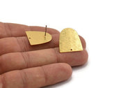 D Shaped Earring, 4 Textured Gold Plated Brass D Shaped Stud Earrings (20x20x0.50mm) D0698 A2090 H0357