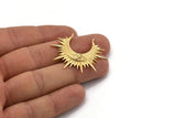 Gold Sun Charm, Gold Plated Brass Sun Pendant With 2 Loops (42x32mm) N1121