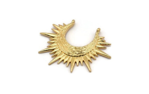 Gold Sun Charm, Gold Plated Brass Sun Pendant With 2 Loops (42x32mm) N1121