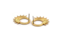 Gold Sun Earring, 2 Gold Plated Brass Sunshine Stud Earrings (22x21x1.5mm) N1333