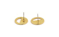 Gold Round Earring, 2 Textured Gold Plated Brass Half Moon Stud Earrings (16x1.2mm) N1261