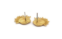 Gold Eye Earring, 2 Gold Plated Brass Eye Stud Earrings (21x18mm) N1322