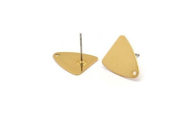 Gold Triangle Earring, 8 Gold Plated Brass Triangle Stud Earrings With 1 Hole (13.5x15mm) N0668 A2111