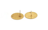 Gold Round Earring, 2 Textured Gold Plated Brass Round Stud Earrings With 1 Hole (20x0.70mm) M01360 A2363